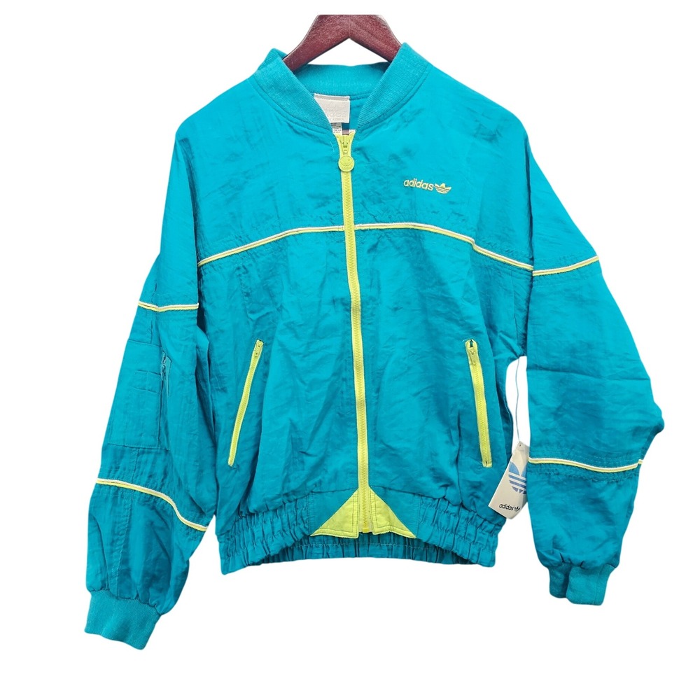 Vintage Adidas Teal Lime Green Windbreaker Jacket NWT Made in Korea Mens Small